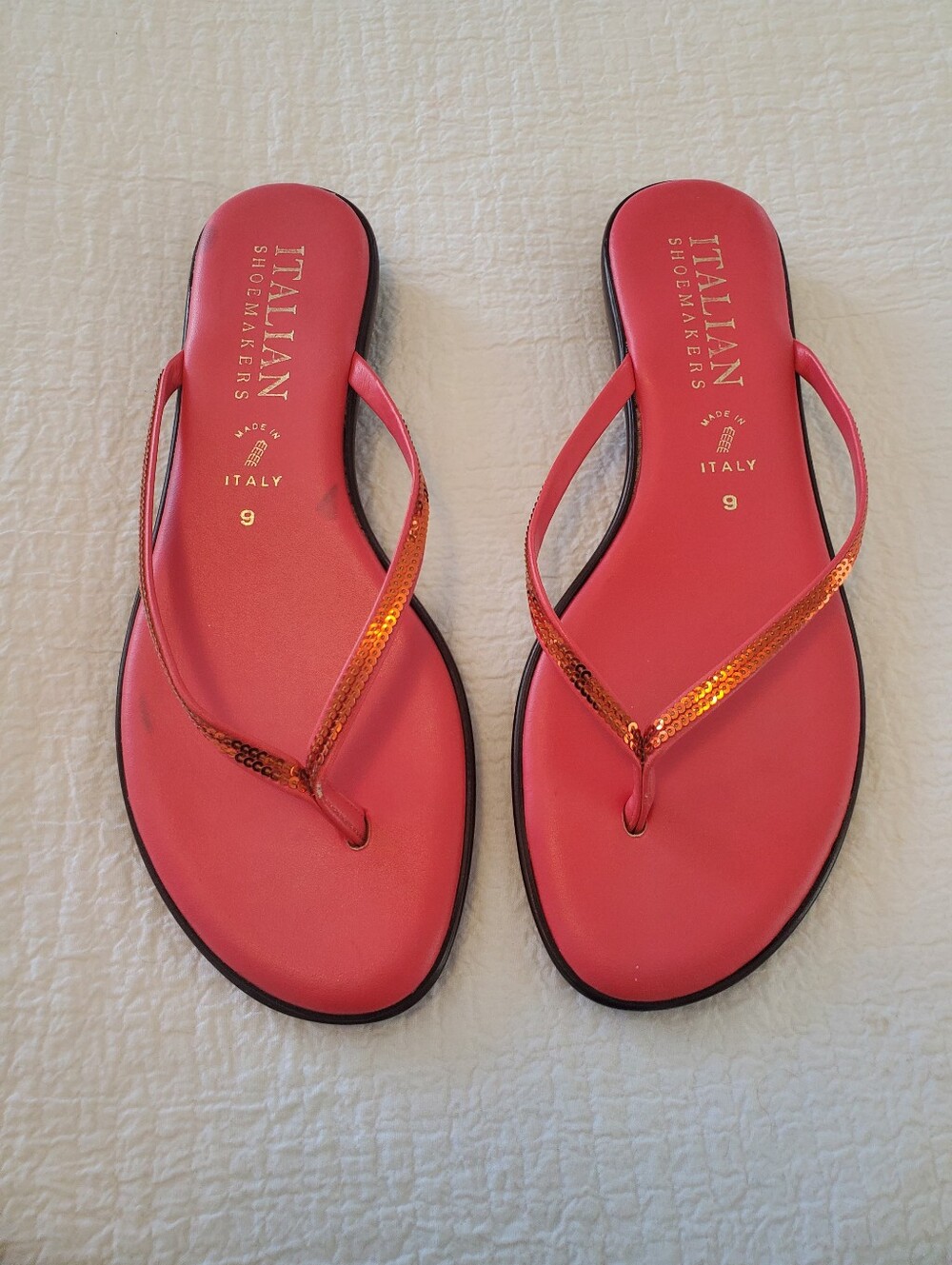 Italian Shoemakers Coral-Sequin Strap Flip Flop Sandals  Pink/Orange Sparkles